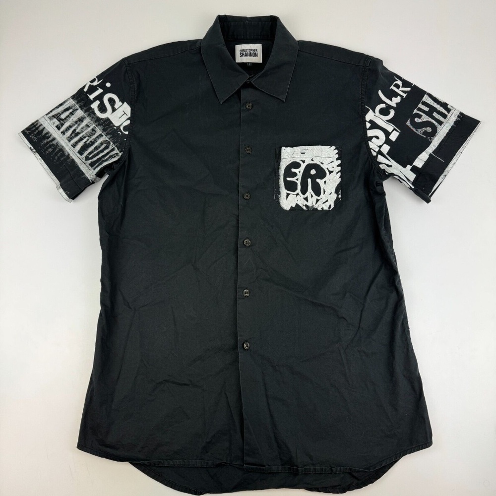 Christopher Shannon Mens Size L Button Up Short Sleeve Shirt Black